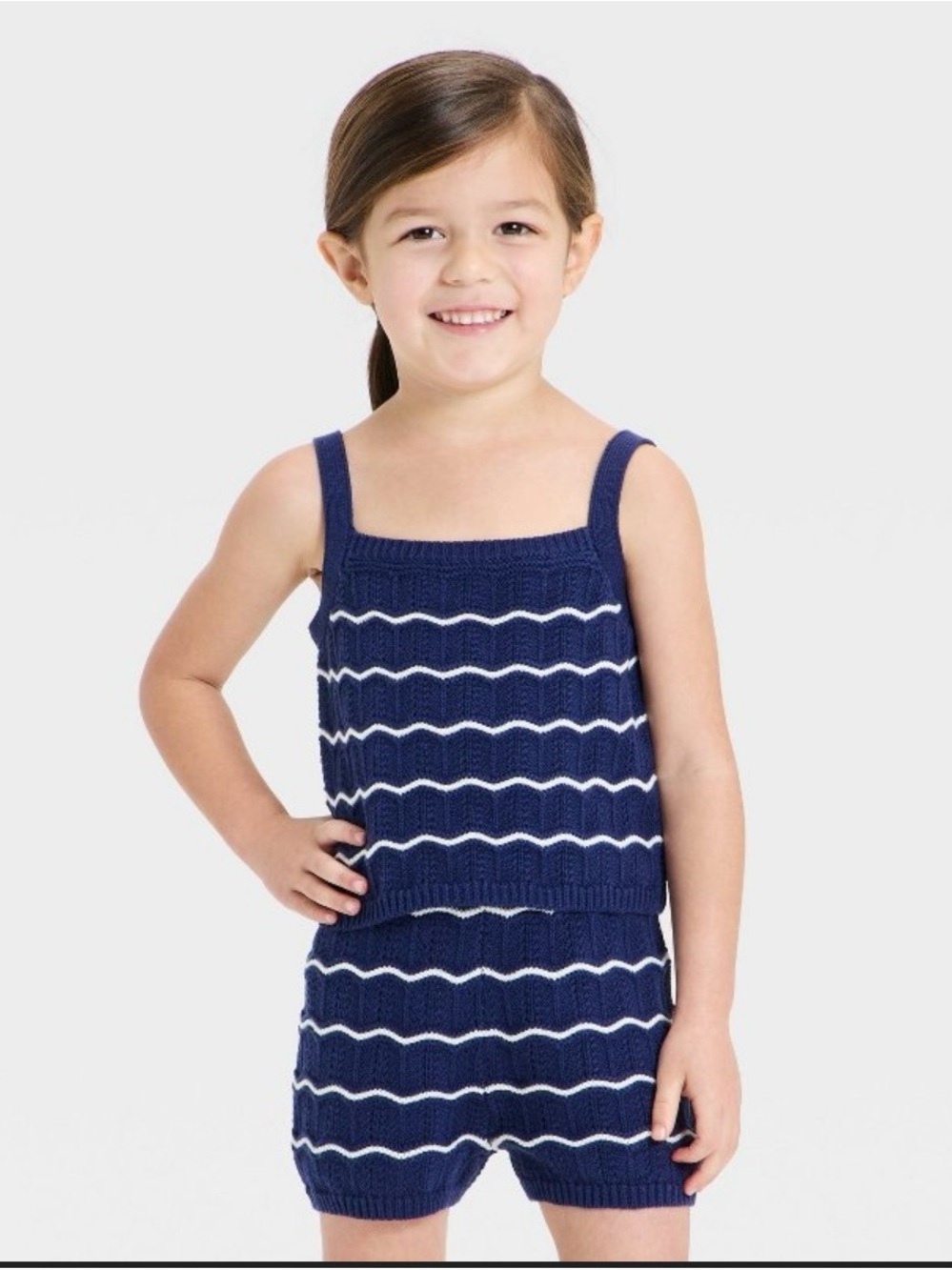NWT Cat & Jack Baby Knit Tank Top & Shorts Set Navy Stripe 12M